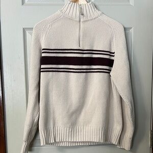 Vtg Gap Men's Cream Sweater with Maroon Stripes